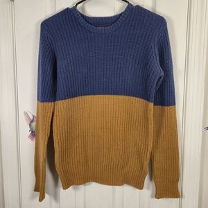 CPO Provisions Rib Knit Fisherman Color Block Sweater Navy Blue Mustard Size XS